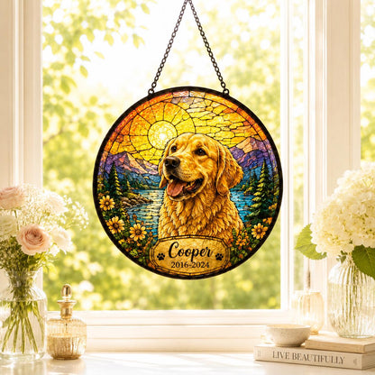 Personalized Pet Memorial Suncatcher, Custom Dog Cat Portrait Stained Glass Window Hanging, Add Name Date, Pet Loss Gift - main product image