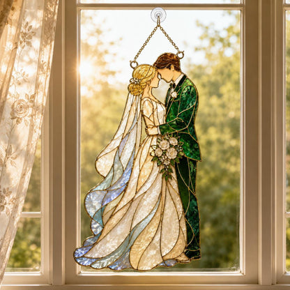 Personalized Wedding Couple Glass Suncatcher, Bride and Groom Window Hanging, Romantic Stained Glass Wedding Gift Decor - product image 2