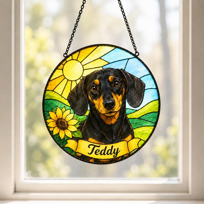 Custom Dog Portrait Stained Glass Suncatcher – Personalized Pet Memorial Gift, Handmade Animal Window Hanging - product image 3
