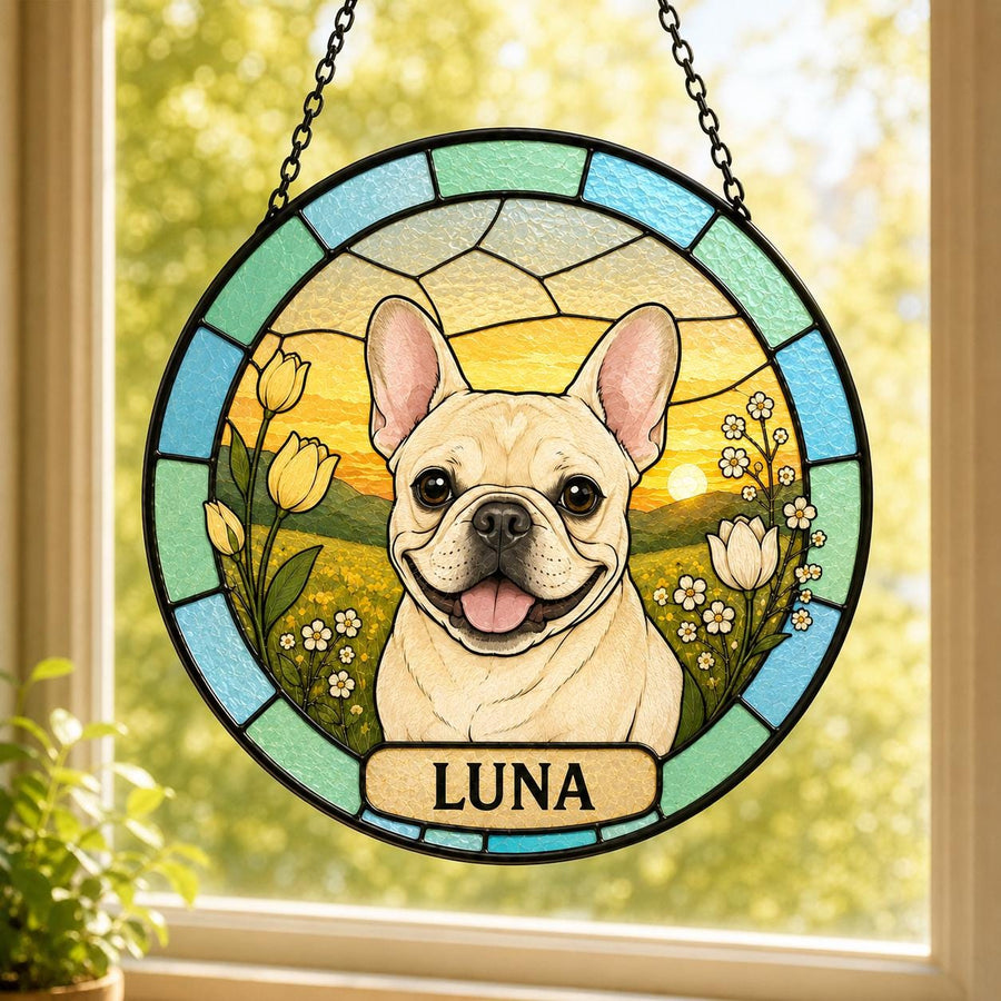 Personalized Pet Portrait Stained Glass Suncatcher – Custom Dog or Cat Gift, Pet Loss Memorial Keepsake - main product image