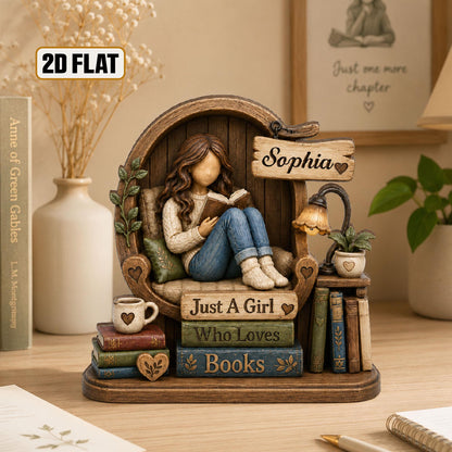 Personalized Wooden Book Lover Block, Just A Girl Who Loves Books Wooden Figurine, Book Lover Gift, Library Decor, Reader Shelf Decoration - product image 6