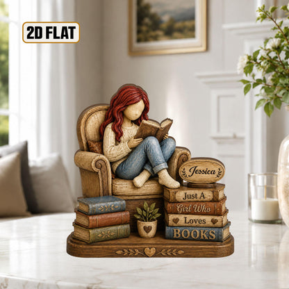 Personalized Wooden Book Lover Block, Just A Girl Who Loves Books Wooden Figurine, Book Lover Gift, Library Decor, Reader Shelf Decoration - product image 7