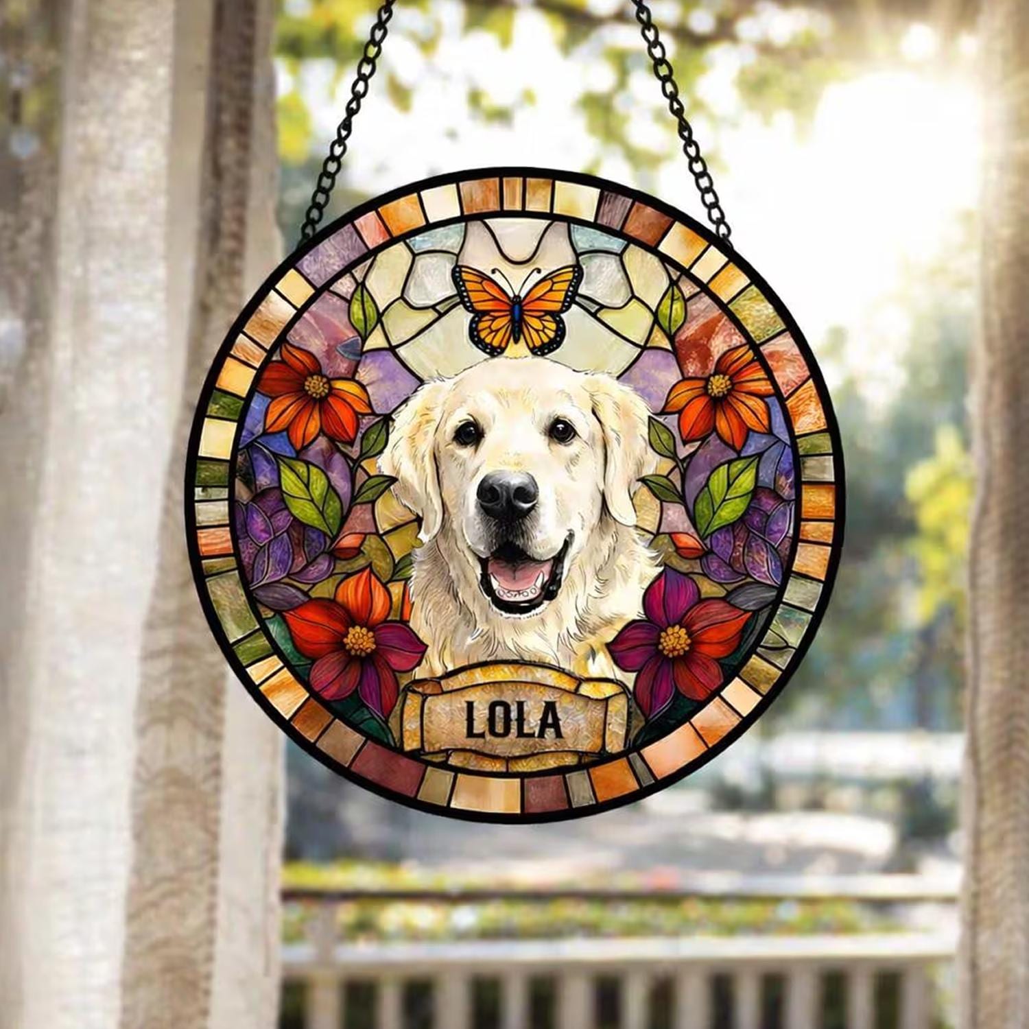 Custom Dog Portrait Stained Glass Suncatcher, Pet Memorial Keepsake, Personalized Photo Ornament - product image 4