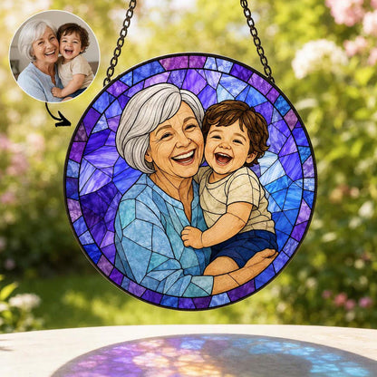 Personalized Family Portrait Stained Glass Suncatcher, Custom Memorial Gift from Photo, Healing Window Art for Cherished Memories - product image 2
