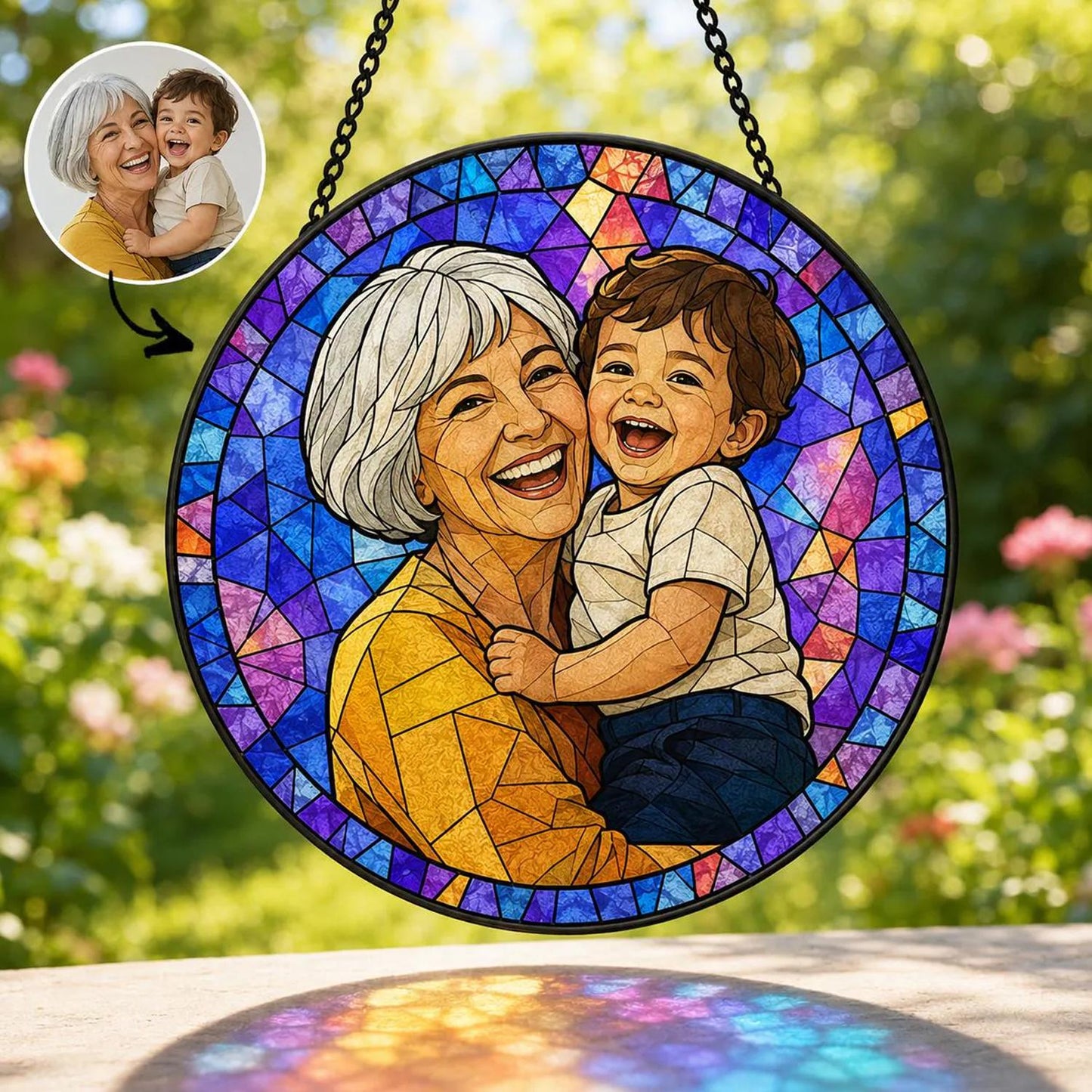 Personalized Family Portrait Stained Glass Suncatcher, Custom Memorial Gift from Photo, Healing Window Art for Cherished Memories - product image 5