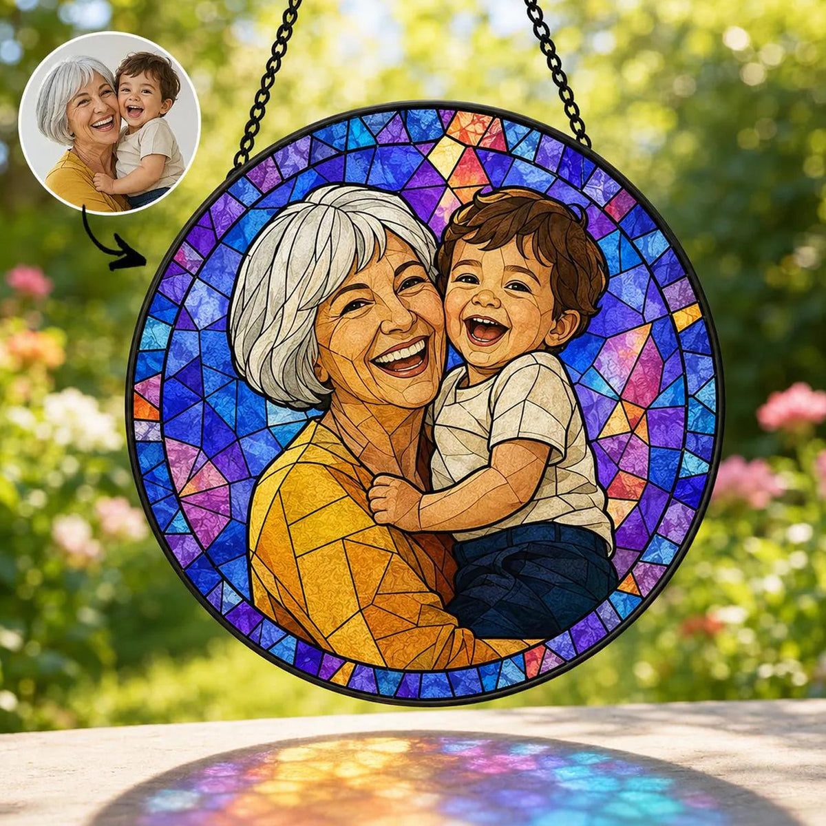 Personalized Family Portrait Stained Glass Suncatcher, Custom Memorial Gift from Photo, Healing Window Art for Cherished Memories - product image 5