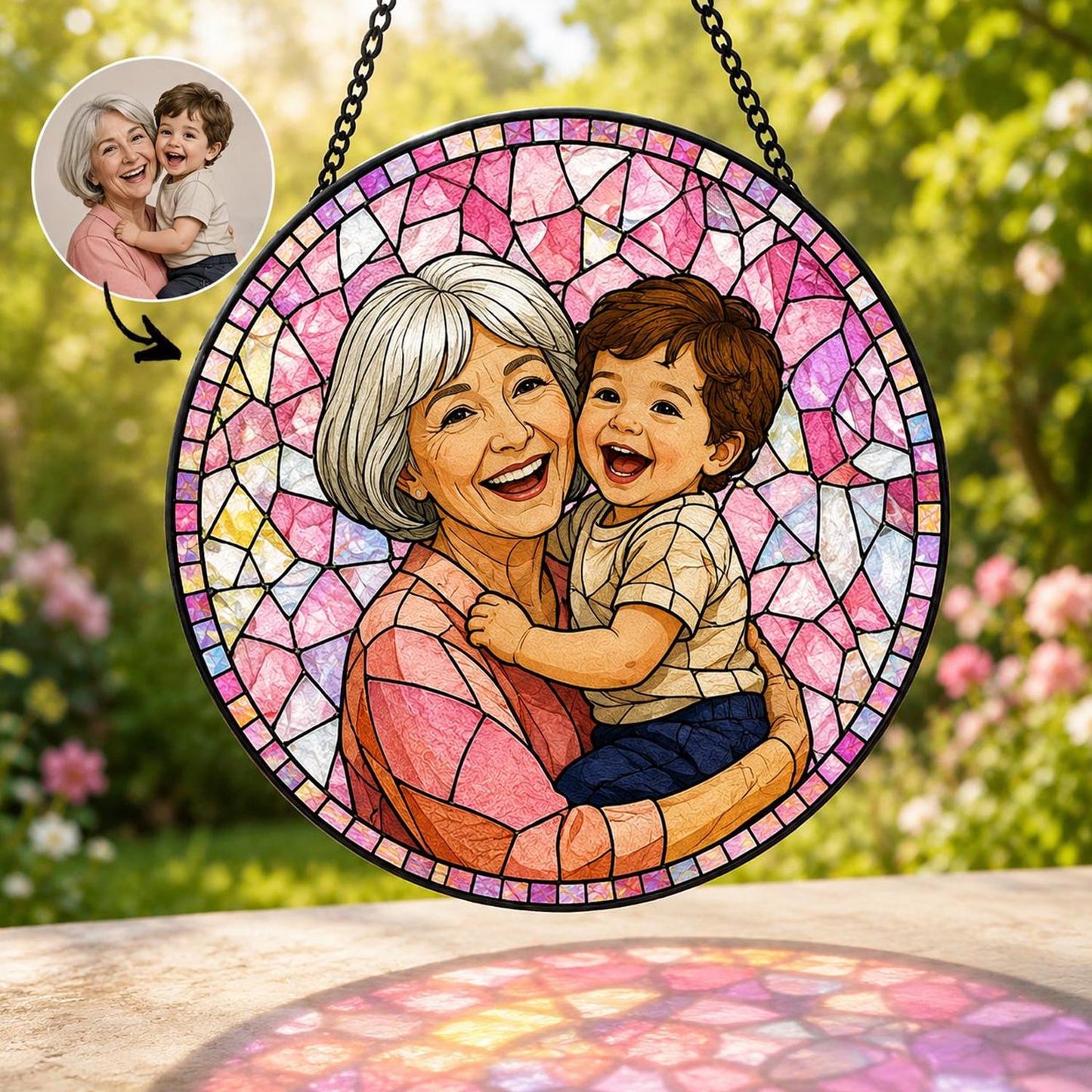 Personalized Family Portrait Stained Glass Suncatcher, Custom Memorial Gift from Photo, Healing Window Art for Cherished Memories - product image 6