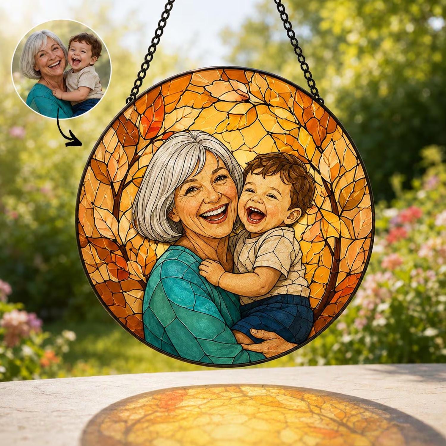 Personalized Family Portrait Stained Glass Suncatcher, Custom Memorial Gift from Photo, Healing Window Art for Cherished Memories - product image 2