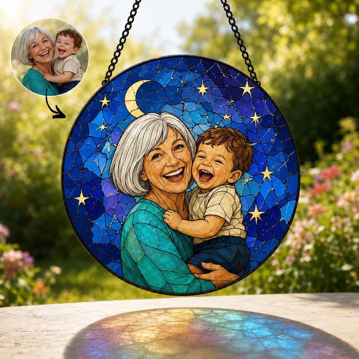 Personalized Family Portrait Stained Glass Suncatcher, Custom Memorial Gift from Photo, Healing Window Art for Cherished Memories - product image 9