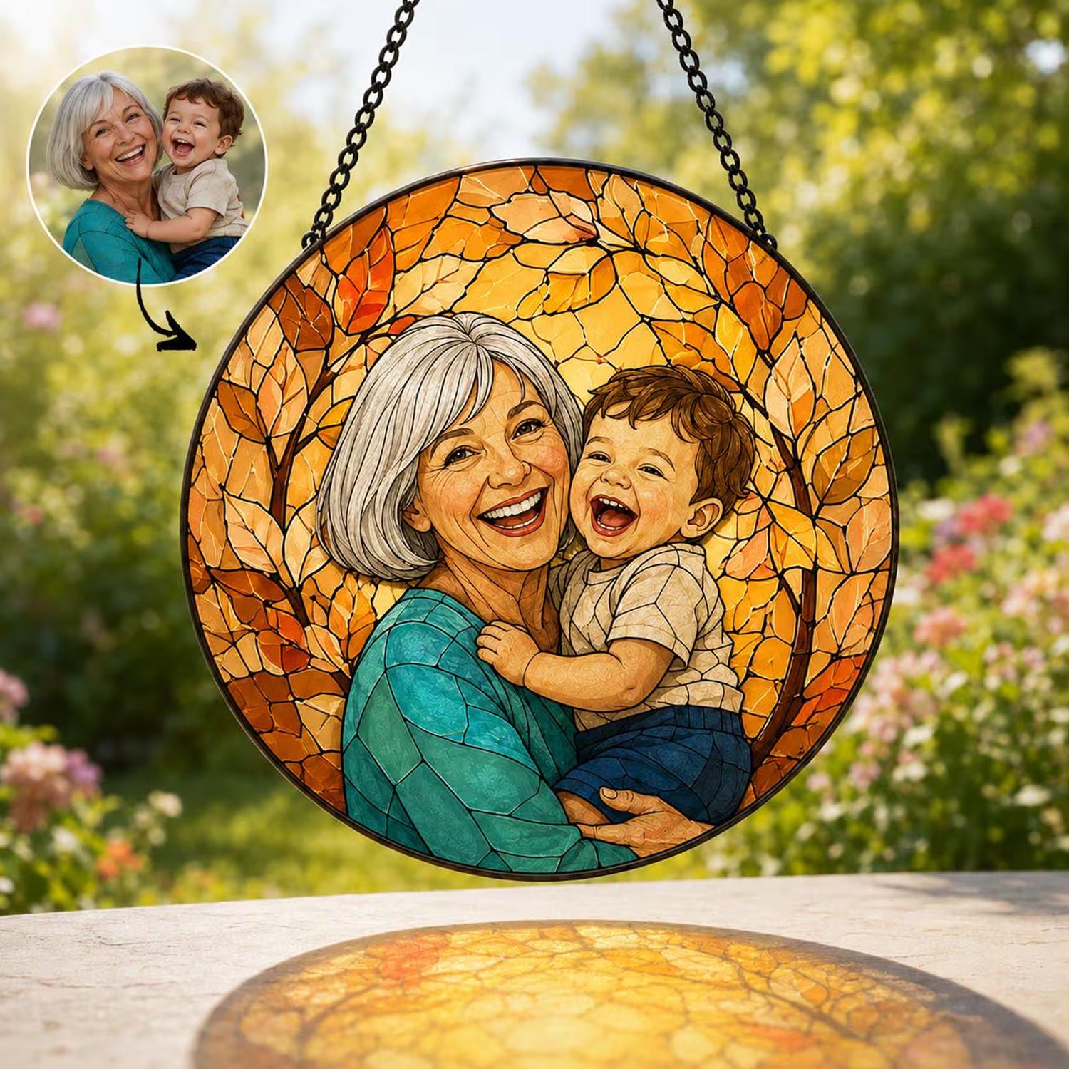 Personalized Family Portrait Stained Glass Suncatcher, Custom Memorial Gift from Photo, Healing Window Art for Cherished Memories - product image 3