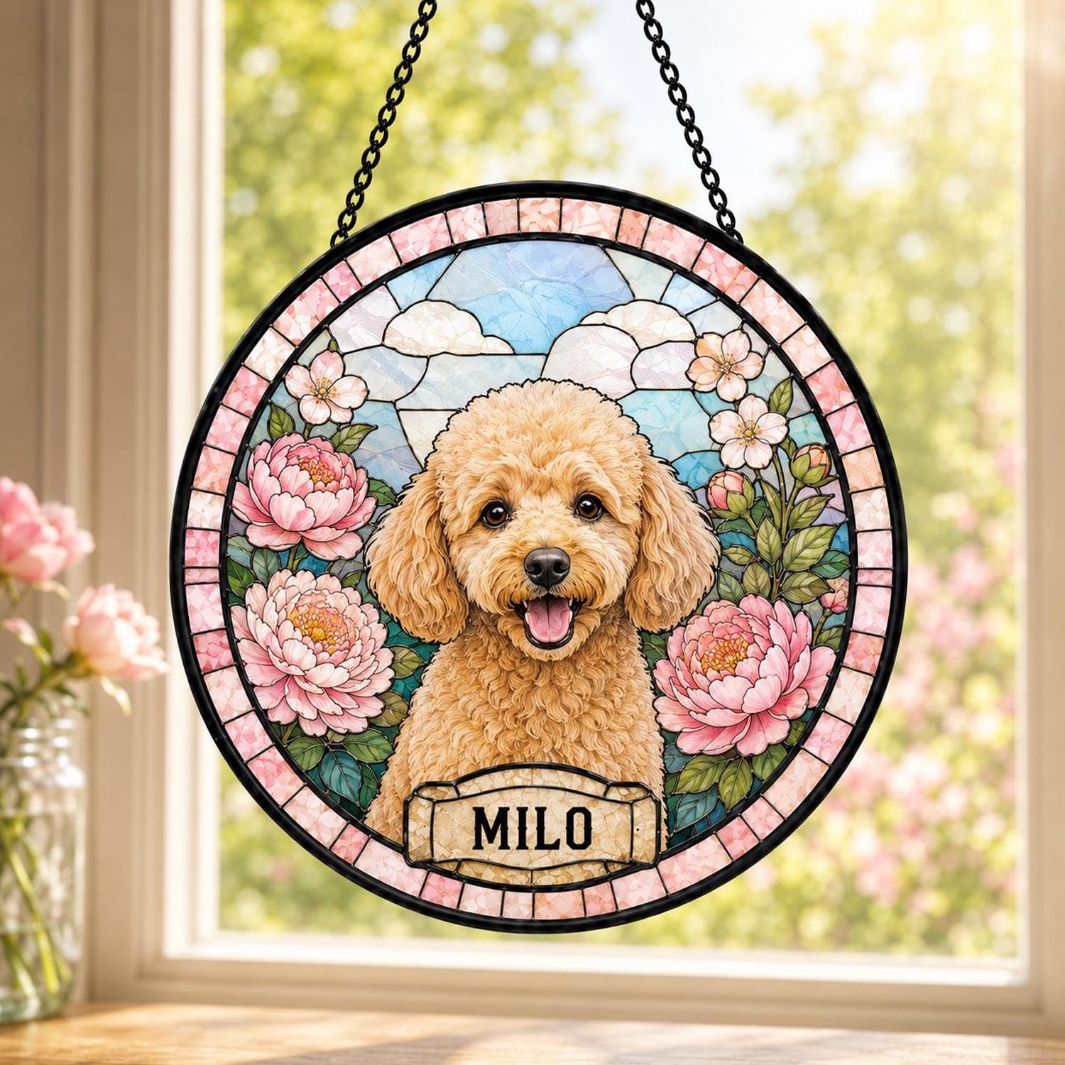 Personalized Dog Portrait Stained Glass Suncatcher, Custom Pet Memorial Stained Glass Photo Suncatcher, Dog Loss Keepsake, Pet Loss Gift - product image 7