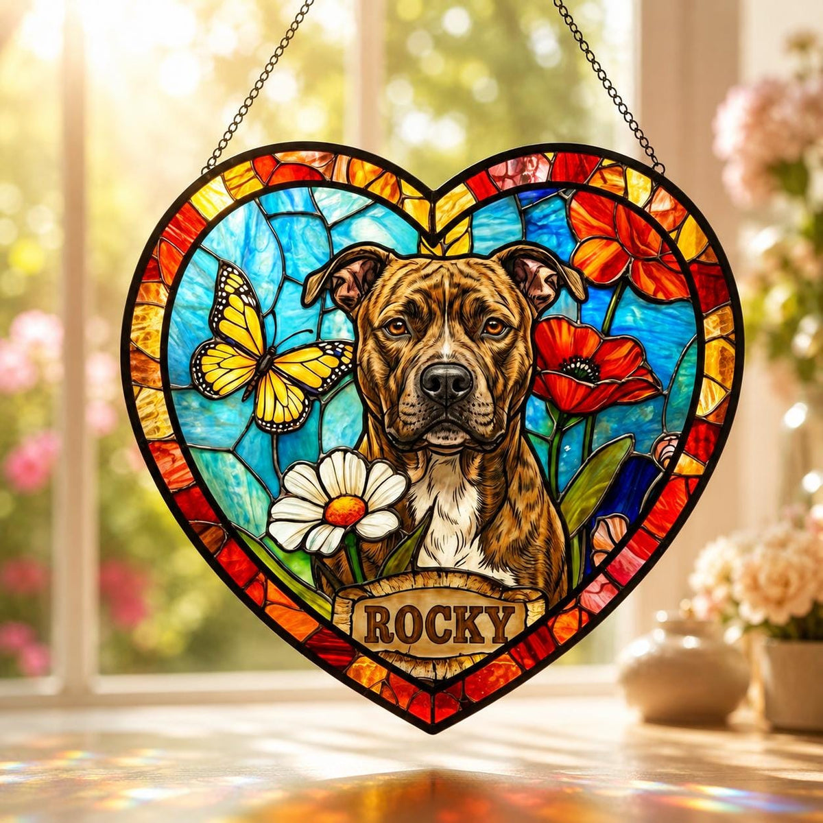 Personalized Dog Portrait Stained Glass Suncatcher, Custom Pet Memorial Stained Glass Photo Suncatcher, Dog Loss Keepsake, Pet Loss Gift - product image 4