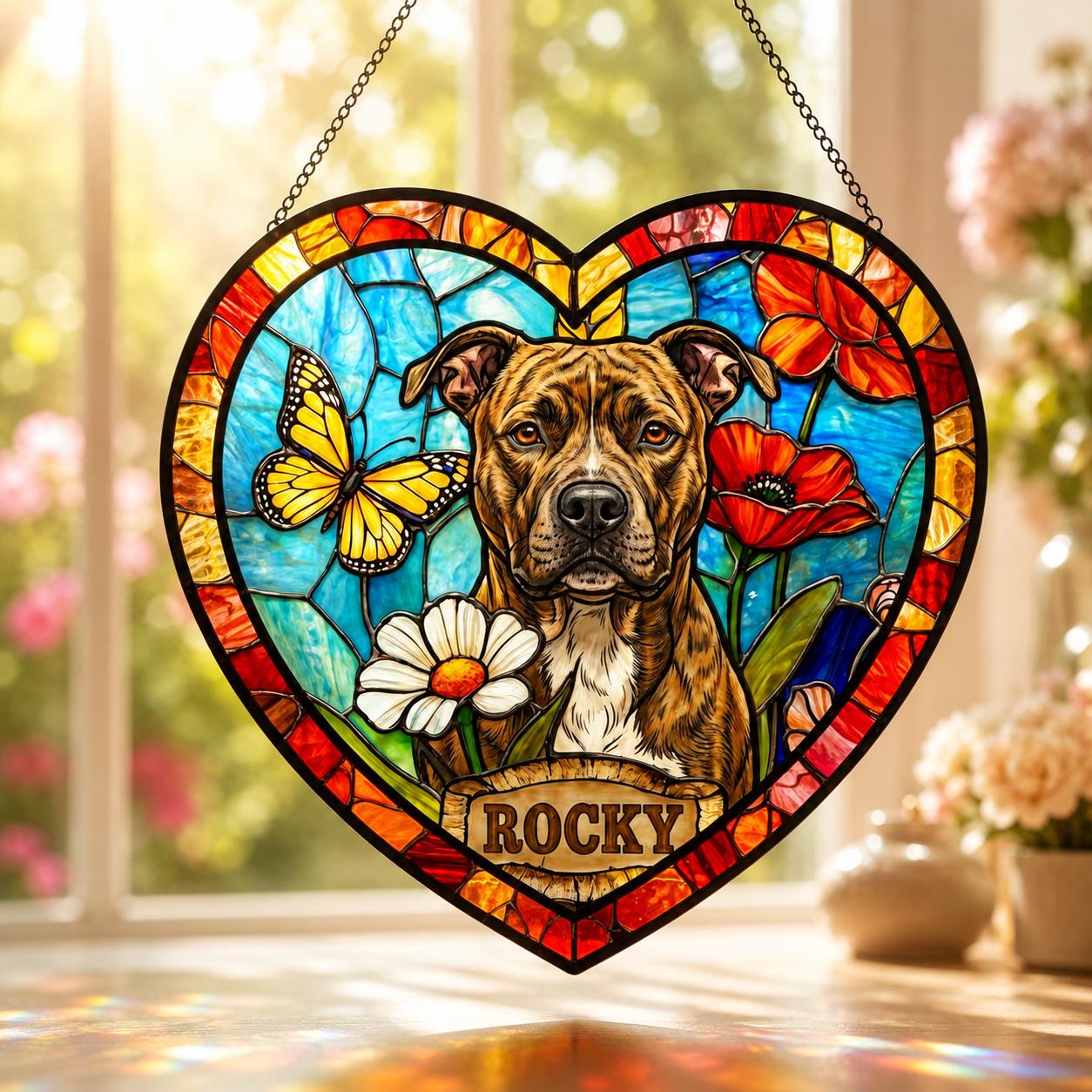Personalized Dog Portrait Stained Glass Suncatcher, Custom Pet Memorial Stained Glass Photo Suncatcher, Dog Loss Keepsake, Pet Loss Gift - product image 3