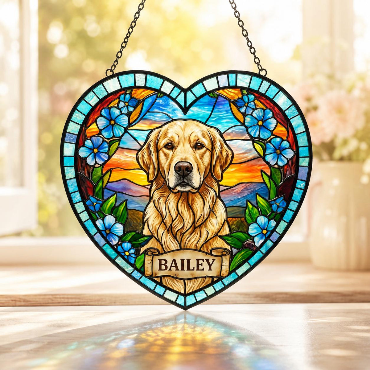 Personalized Dog Portrait Stained Glass Suncatcher, Custom Pet Memorial Stained Glass Photo Suncatcher, Dog Loss Keepsake, Pet Loss Gift - product image 3