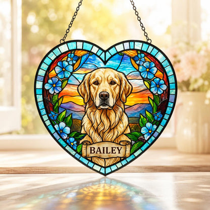 Personalized Dog Portrait Stained Glass Suncatcher, Custom Pet Memorial Stained Glass Photo Suncatcher, Dog Loss Keepsake, Pet Loss Gift - product image 4