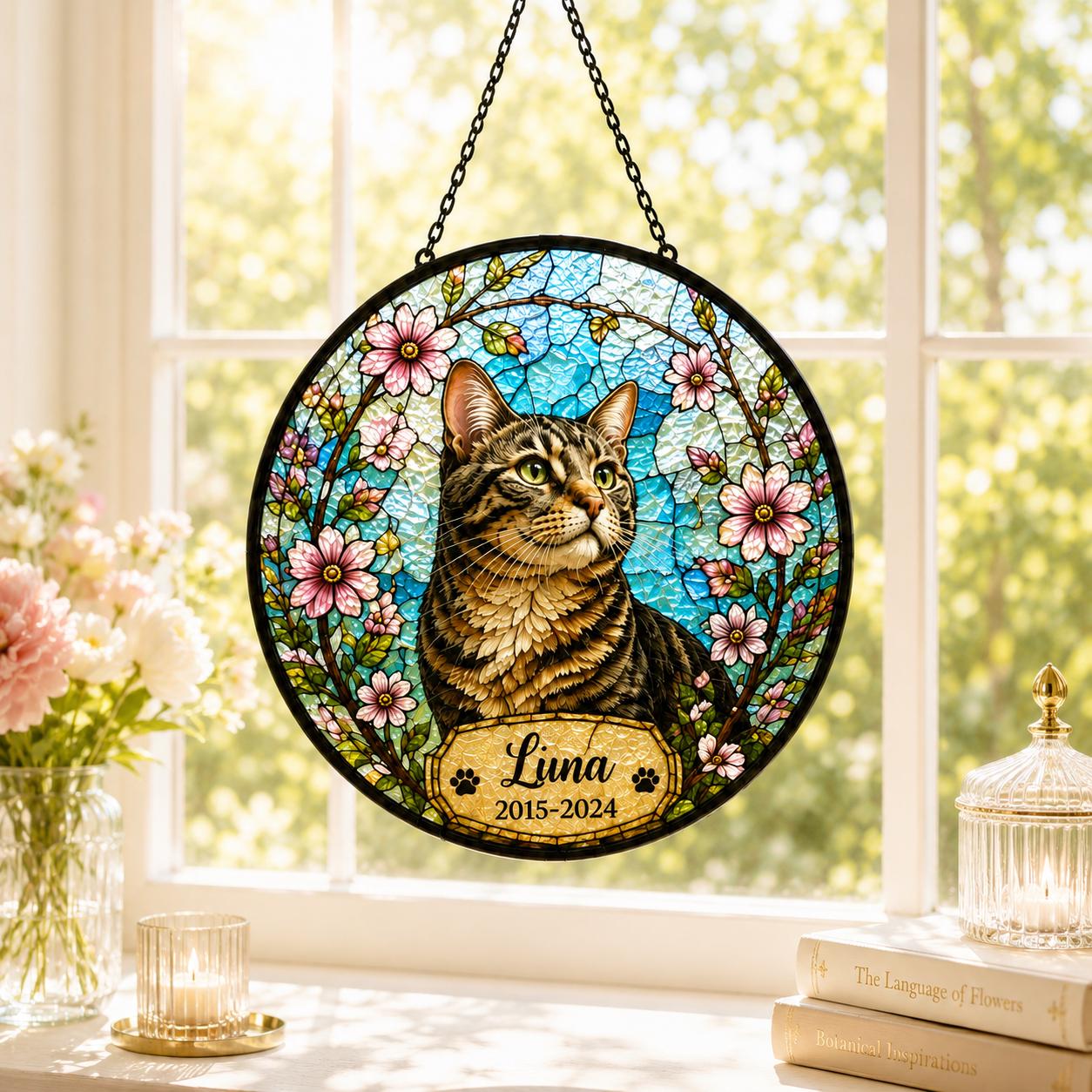 Personalized Pet Memorial Suncatcher, Custom Dog Cat Portrait Stained Glass Window Hanging, Add Name Date, Pet Loss Gift - product image 7