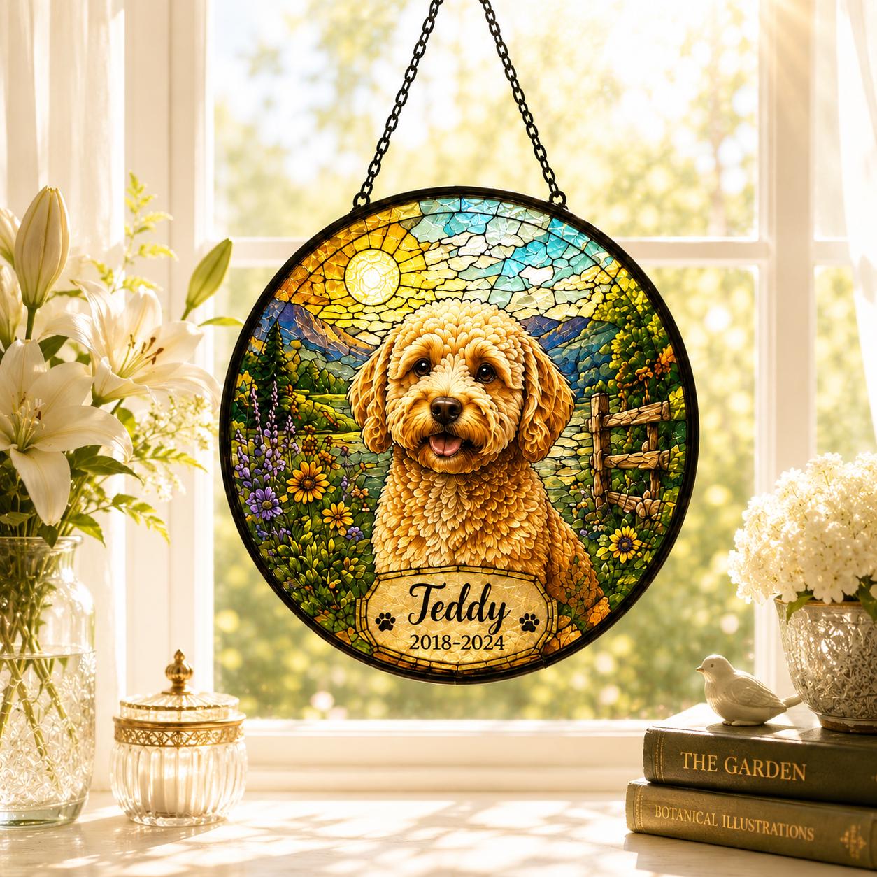 Personalized Pet Memorial Suncatcher, Custom Dog Cat Portrait Stained Glass Window Hanging, Add Name Date, Pet Loss Gift - product image 3