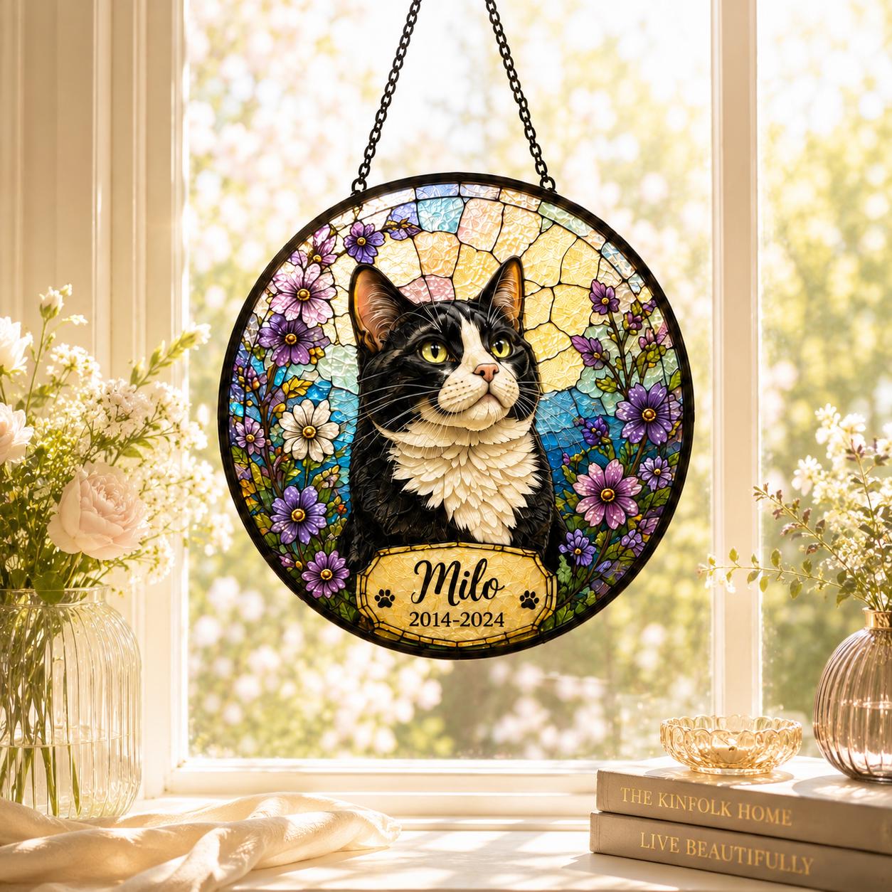 Personalized Pet Memorial Suncatcher, Custom Dog Cat Portrait Stained Glass Window Hanging, Add Name Date, Pet Loss Gift - product image 6