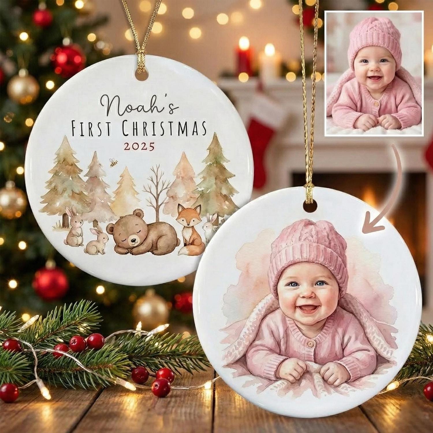 Custom Photo Ornament, Personalized Watercolor Ornaments, Christmas Ornaments 2026, Family Portrait Ornament, Couple Ornament, Bestie Gift - product image 2