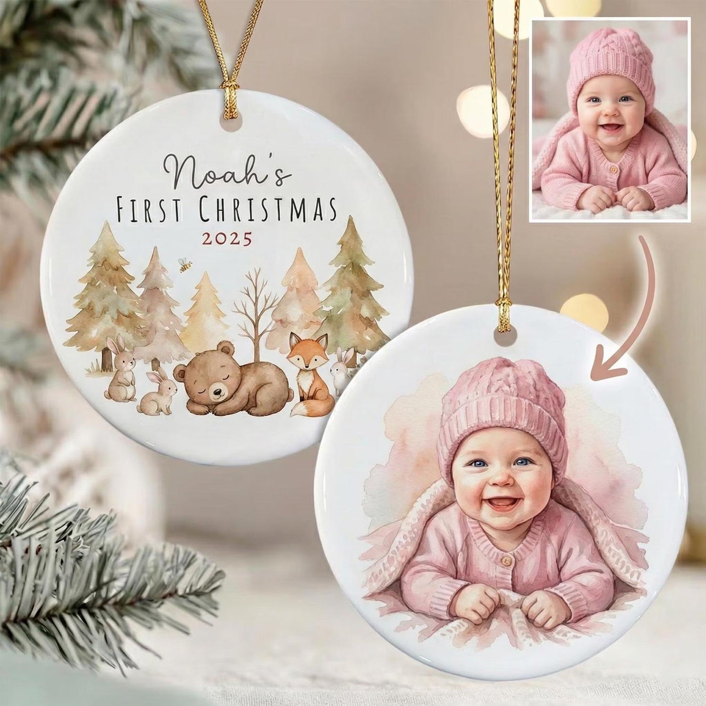 Custom Photo Ornament, Personalized Watercolor Ornaments, Christmas Ornaments 2026, Family Portrait Ornament, Couple Ornament, Bestie Gift - product image 4