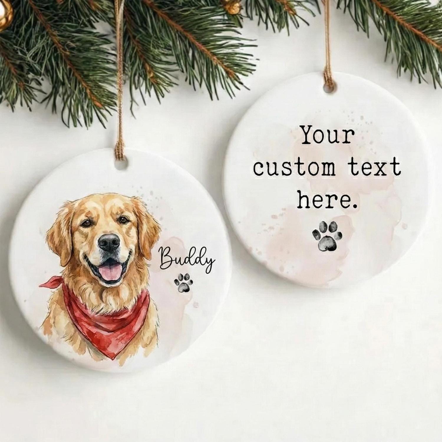 Custom Pet Photo Ornament, Personalized Watercolor Dog Cat Portrait Ceramic Ornament, Pet Memorial Christmas Gift - product image 4