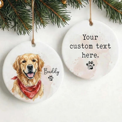 Custom Pet Photo Ornament, Personalized Watercolor Dog Cat Portrait Ceramic Ornament, Pet Memorial Christmas Gift - product image 4