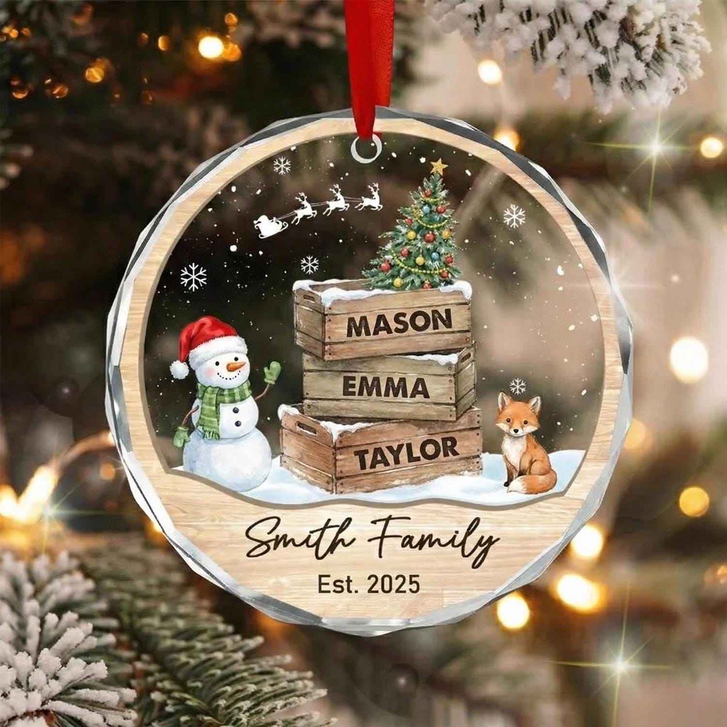 Personalized Family Glass Ornament, Custom Christmas Ornament with Kids Names, Family Name Established Year Keepsake Gift - product image 4