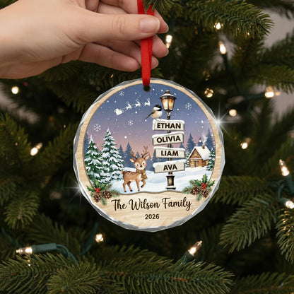 Personalized Family Glass Ornament, Custom Christmas Ornament with Kids Names, Deer Winter Scene, Family Name 2026 Gift - main product image