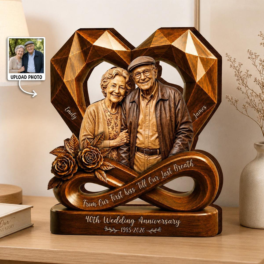 Personalized Wooden Heart Couple Plaque, Custom 2D Printed Wedding Anniversary Decor, Gift for Couple - main product image