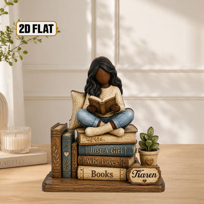 Personalized Wooden Book Lover Block, Just A Girl Who Loves Books Wooden Figurine, Book Lover Gift, Library Decor, Reader Shelf Decoration - product image 4