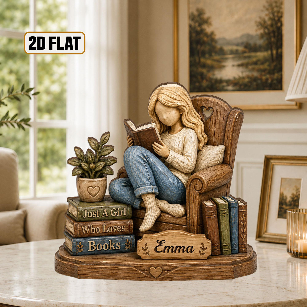 Personalized Wooden Book Lover Block, Just A Girl Who Loves Books Wooden Figurine, Book Lover Gift, Library Decor, Reader Shelf Decoration - product image 8