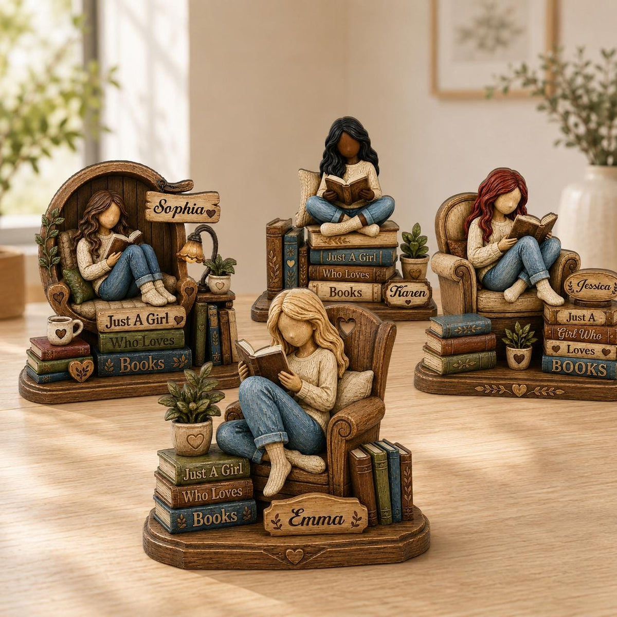 Personalized Wooden Book Lover Block, Just A Girl Who Loves Books Wooden Figurine, Book Lover Gift, Library Decor, Reader Shelf Decoration - main product image