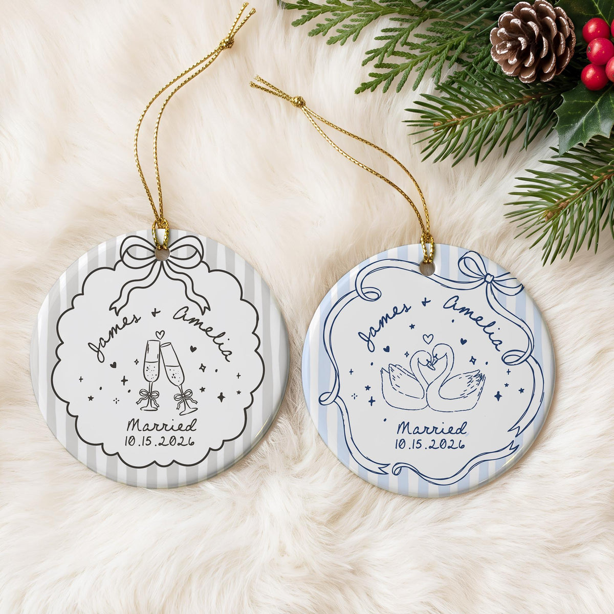 Custom Ceramic Ornament, Custom Engagement Gift, Personalized Engagement Gift for Engaged Couples, Wedding Gift Newlyweds, Bride and Groom - product image 3
