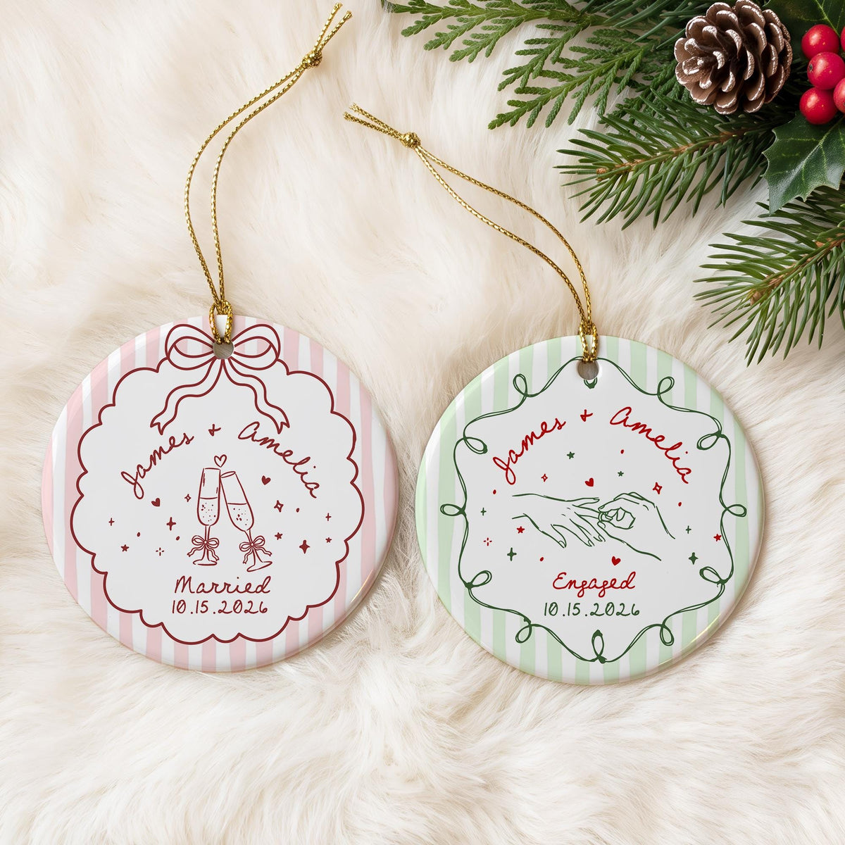 Custom Ceramic Ornament, Custom Engagement Gift, Personalized Engagement Gift for Engaged Couples, Wedding Gift Newlyweds, Bride and Groom - product image 4