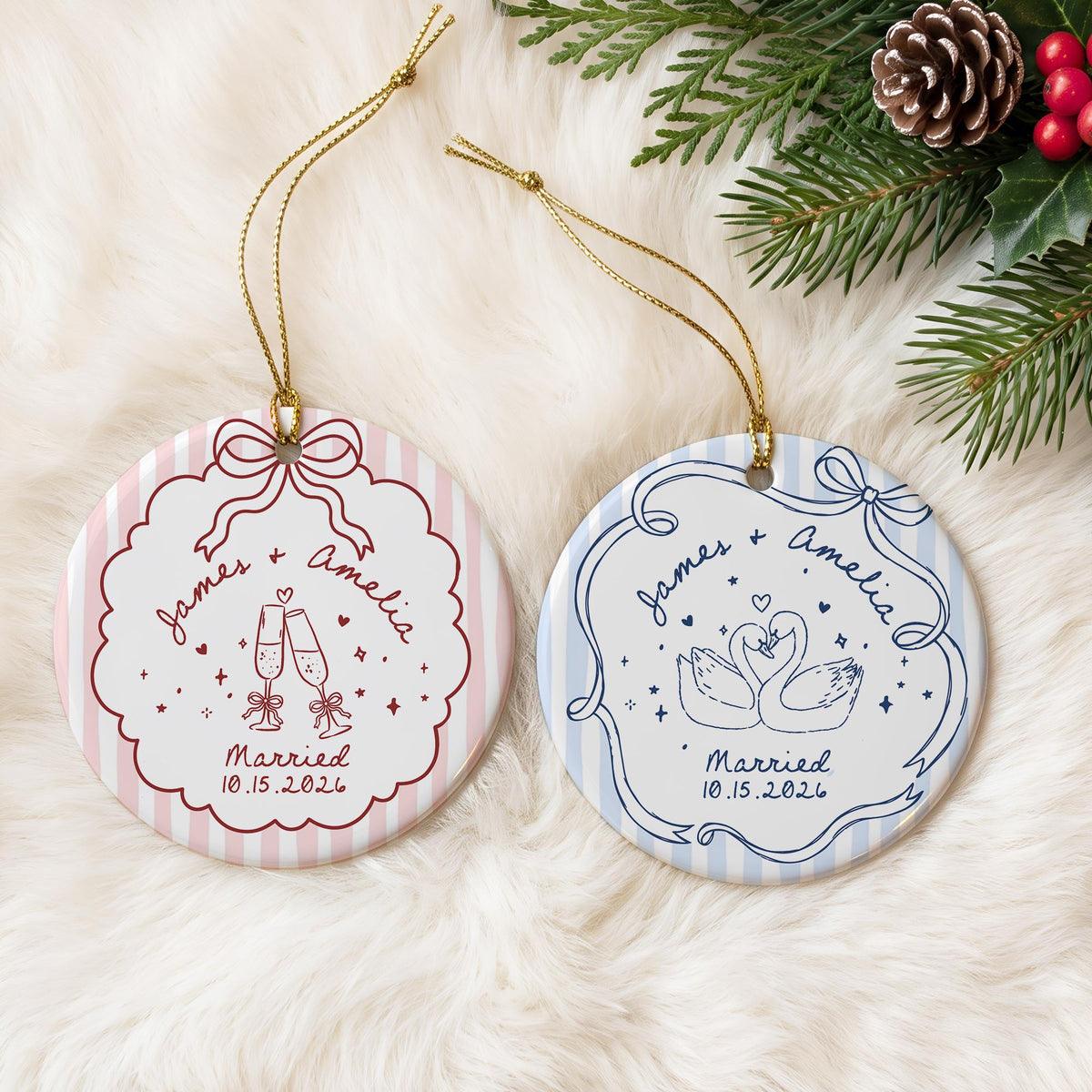 Custom Ceramic Ornament, Custom Engagement Gift, Personalized Engagement Gift for Engaged Couples, Wedding Gift Newlyweds, Bride and Groom - product image 5