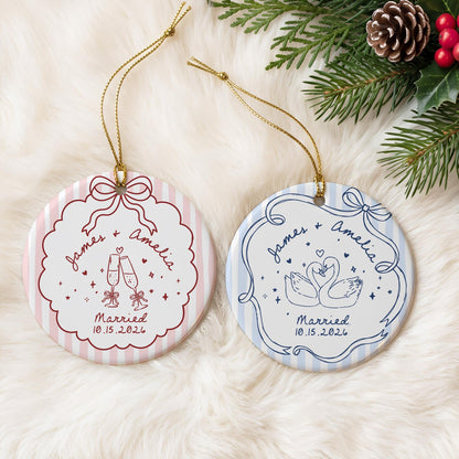 Custom Ceramic Ornament, Custom Engagement Gift, Personalized Engagement Gift for Engaged Couples, Wedding Gift Newlyweds, Bride and Groom - product image 5
