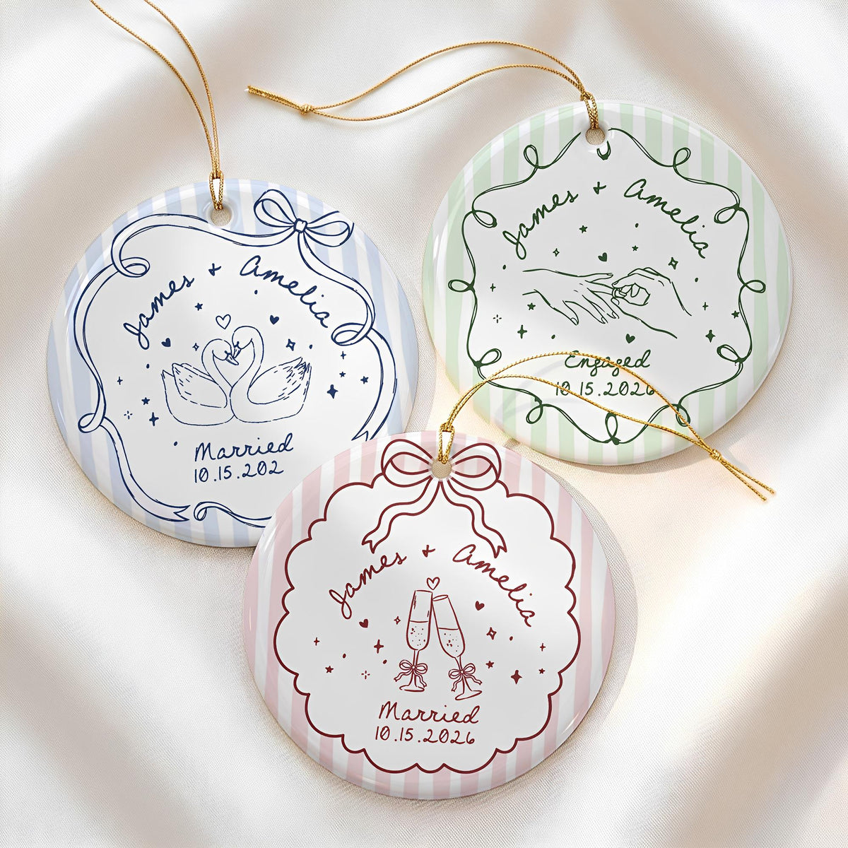 Custom Ceramic Ornament, Custom Engagement Gift, Personalized Engagement Gift for Engaged Couples, Wedding Gift Newlyweds, Bride and Groom - main product image