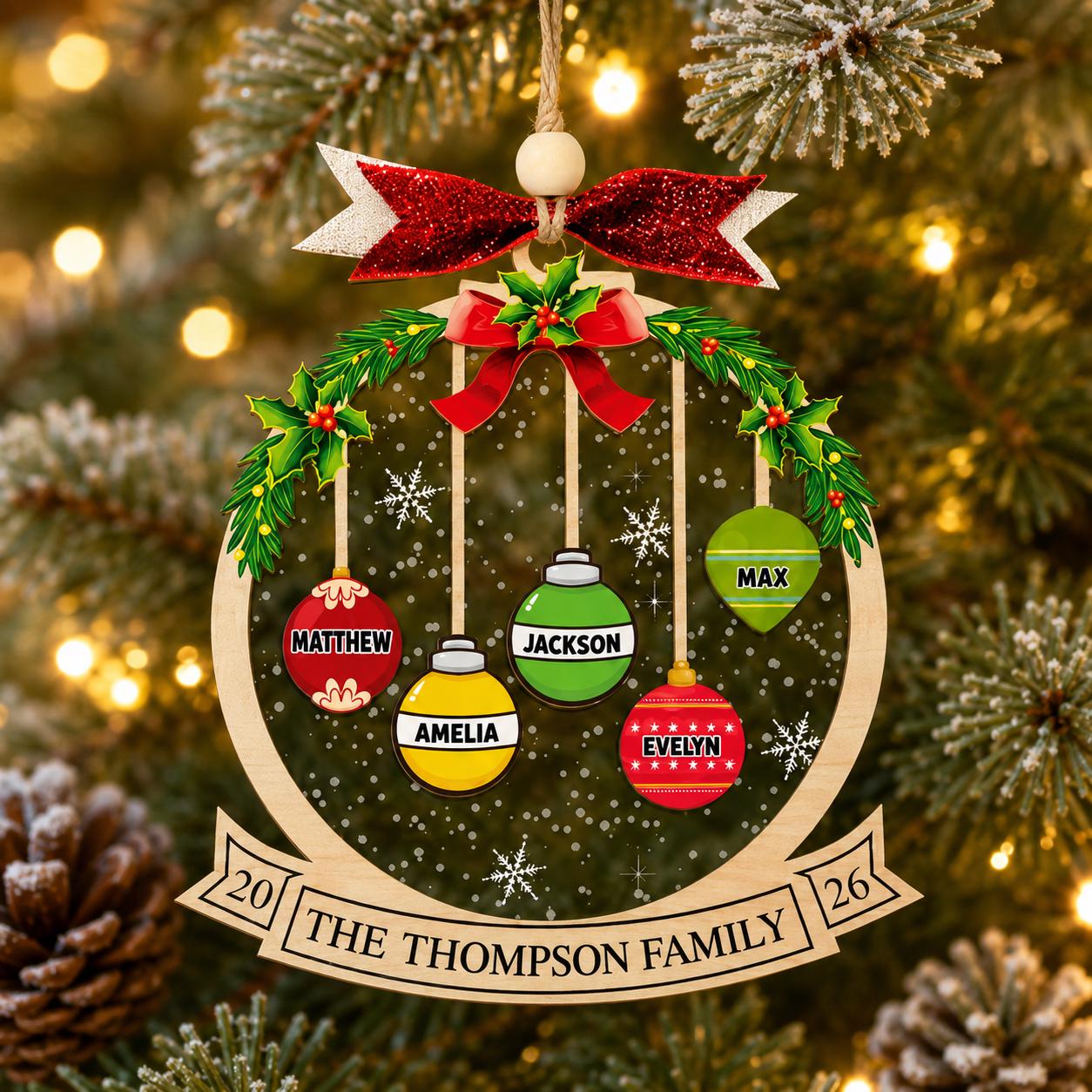 Personalized Family Christmas Ornament 2026 |Custom Bauble Name Ornament | 1 & 2 Layer Wood Acrylic Xmas Decoration, Holiday Gift for Family - main product image