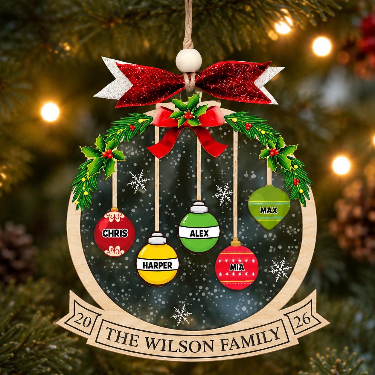 Personalized Family Christmas Ornament 2026 |Custom Bauble Name Ornament | 1 & 2 Layer Wood Acrylic Xmas Decoration, Holiday Gift for Family - product image 2