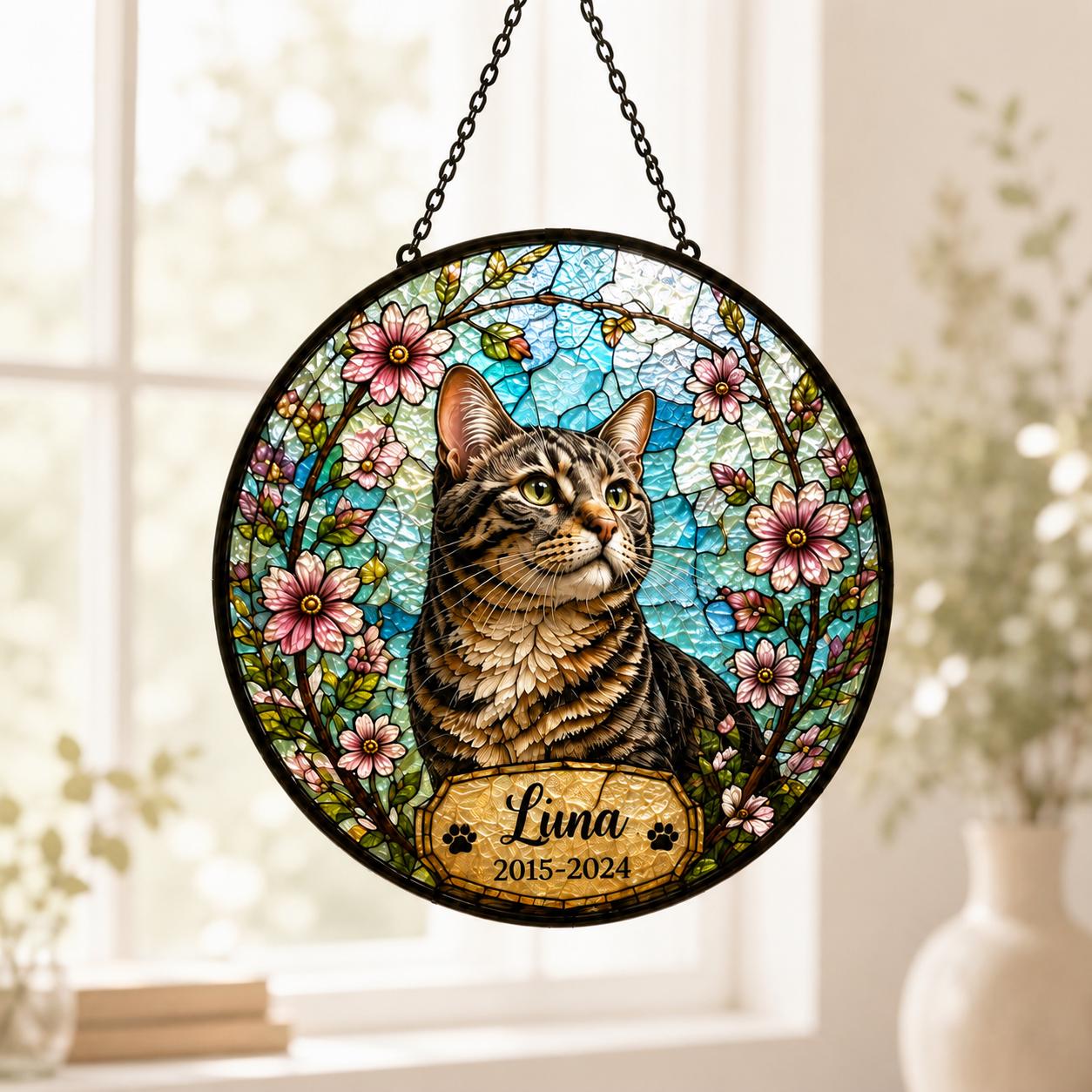 Personalized Pet Memorial Suncatcher, Custom Dog Cat Portrait Stained Glass Window Hanging, Add Name Date, Pet Loss Gift - product image 5