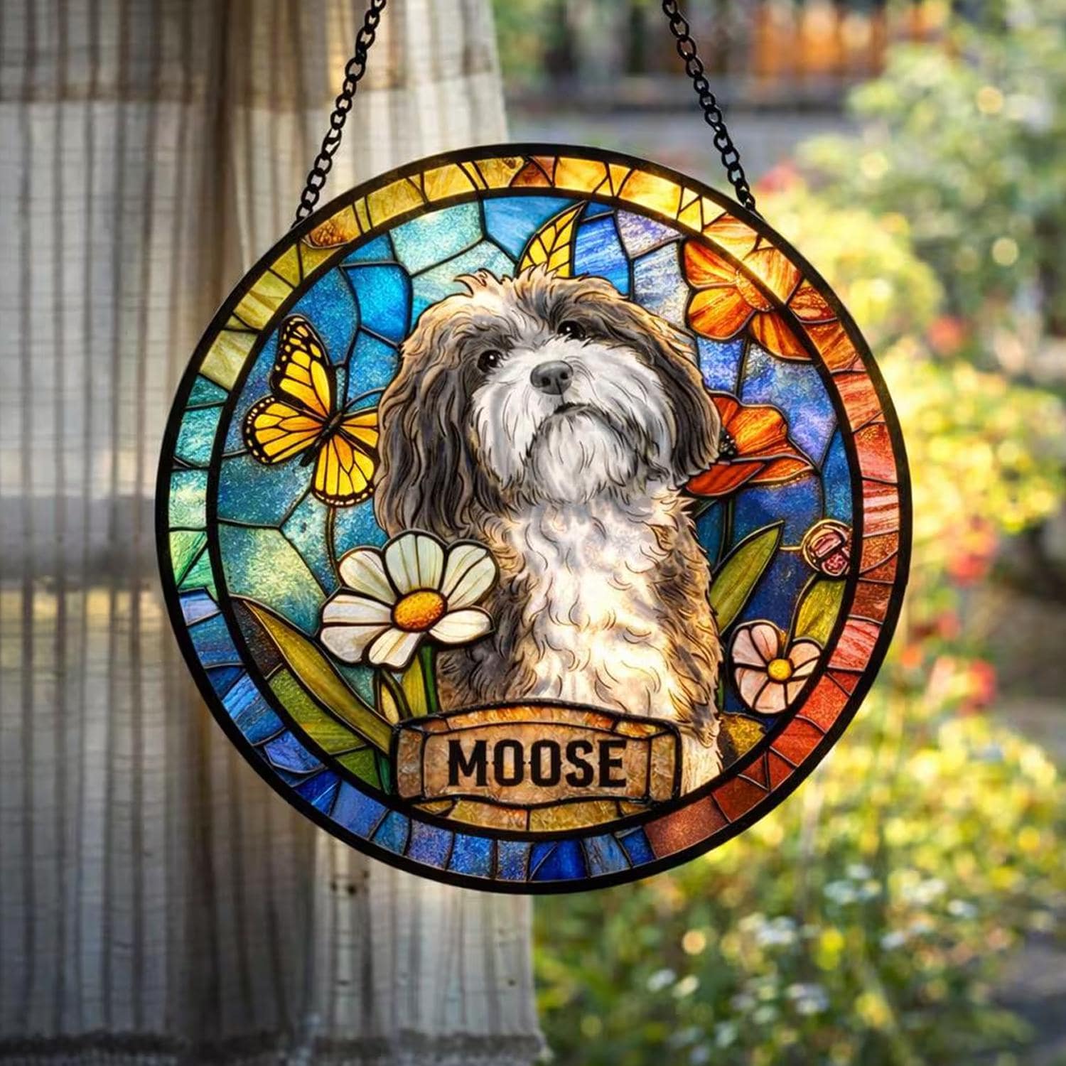 Personalized Dog Portrait Stained Glass Suncatcher, Custom Pet Memorial Stained Glass Photo Suncatcher, Dog Loss Keepsake, Pet Loss Gift - product image 6