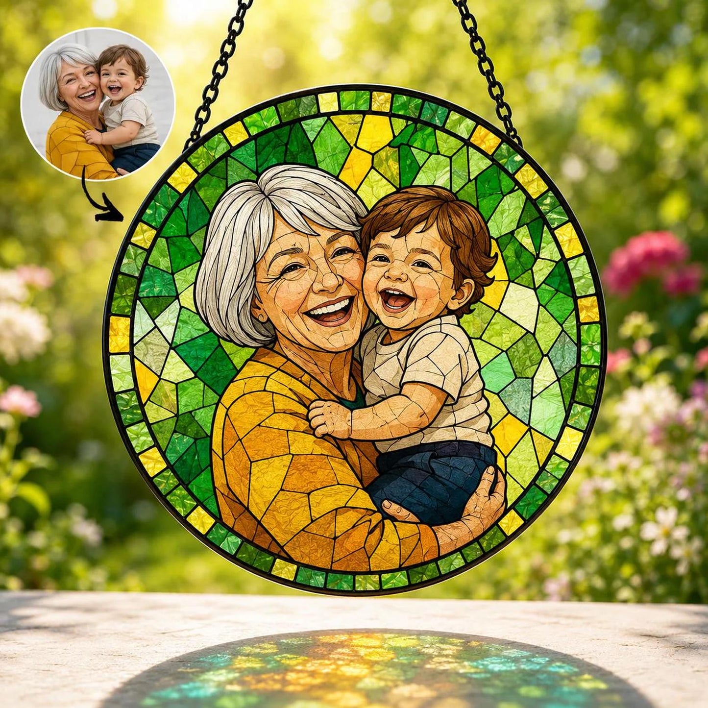 Personalized Family Portrait Stained Glass Suncatcher, Custom Memorial Gift from Photo, Healing Window Art for Cherished Memories - product image 8