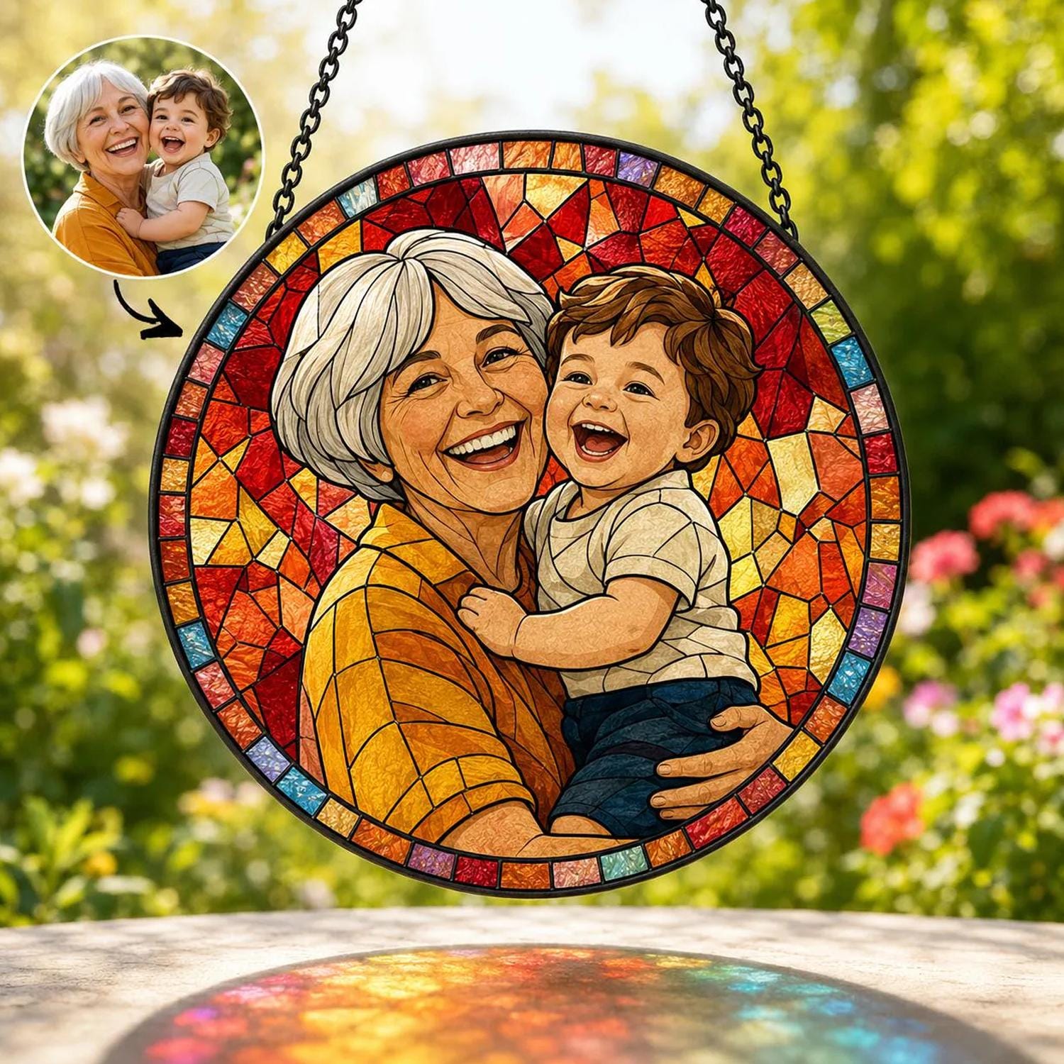 Personalized Family Portrait Stained Glass Suncatcher, Custom Memorial Gift from Photo, Healing Window Art for Cherished Memories - product image 9