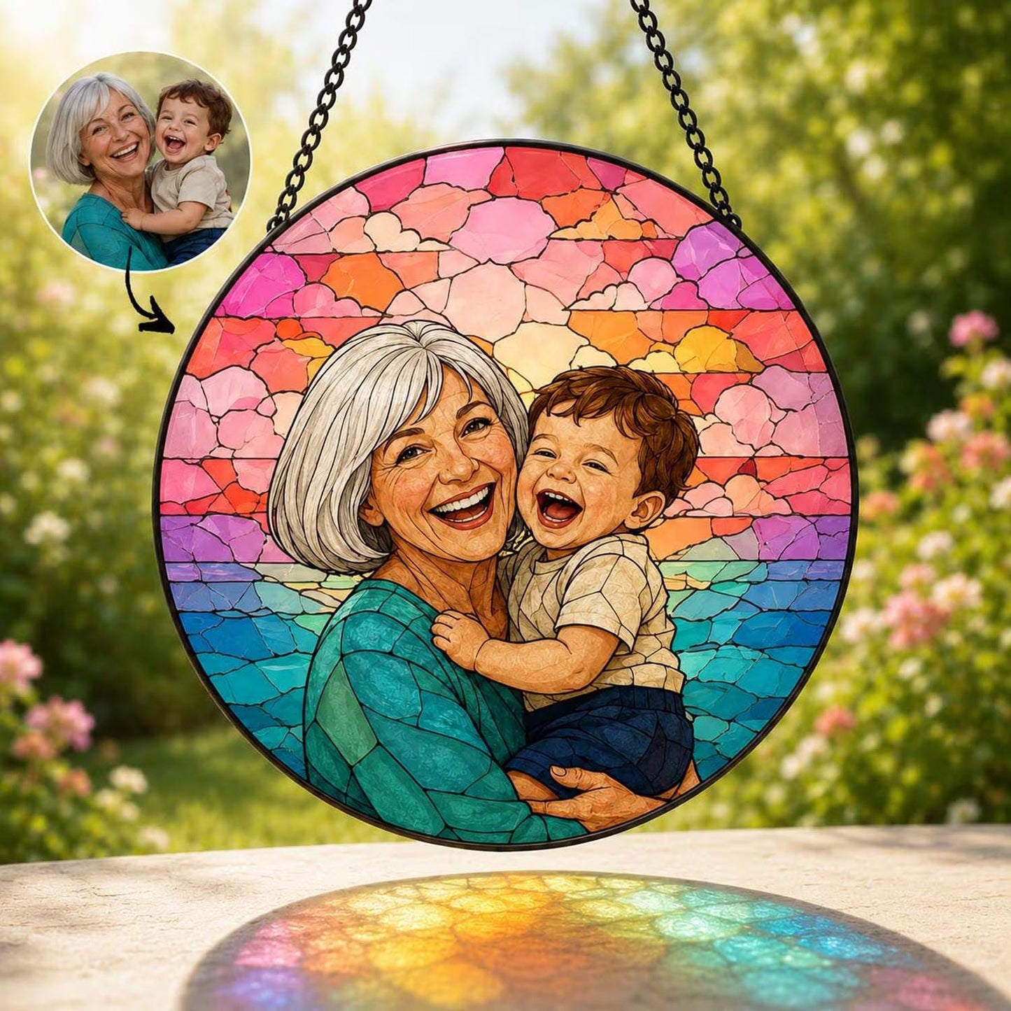 Personalized Family Portrait Stained Glass Suncatcher, Custom Memorial Gift from Photo, Healing Window Art for Cherished Memories - product image 4