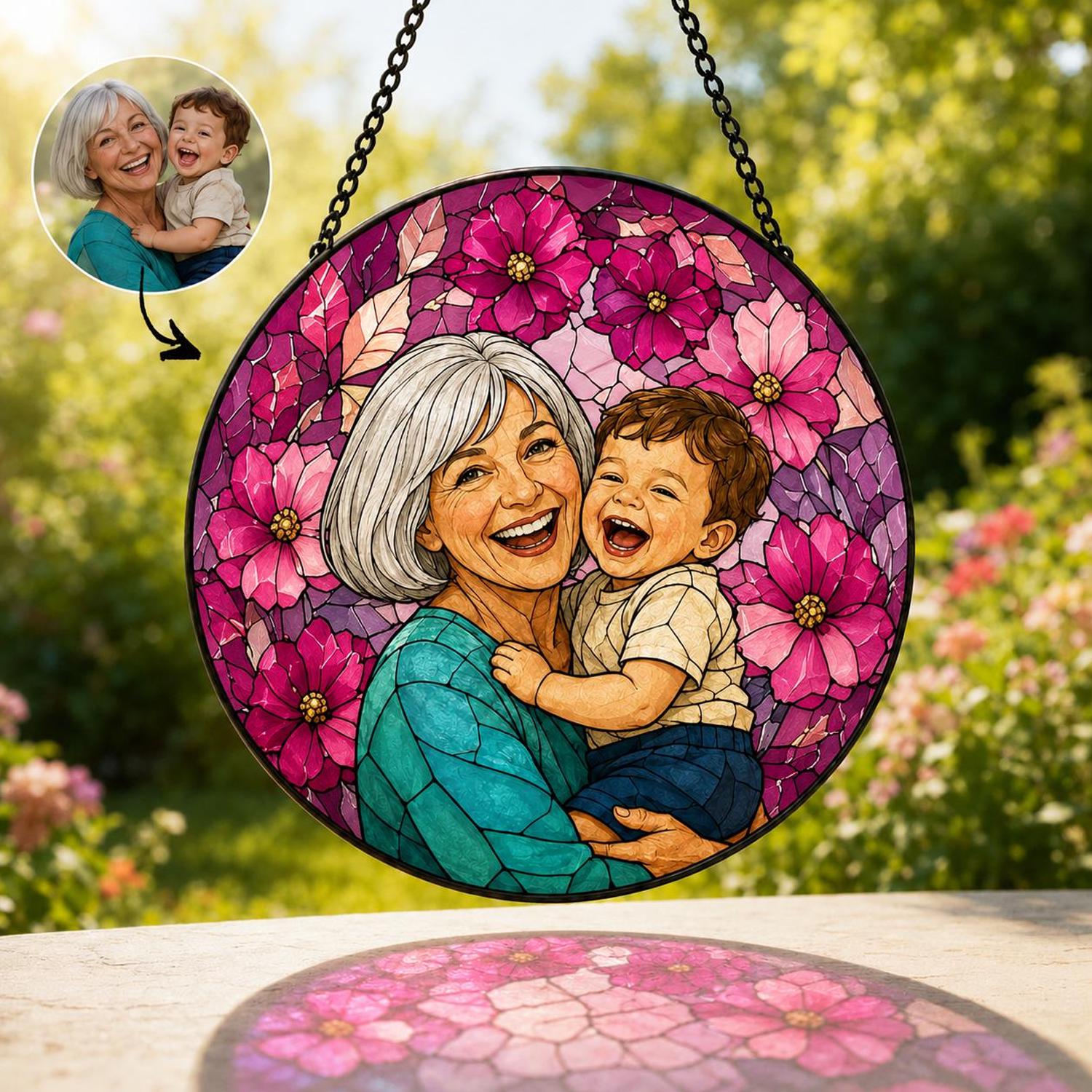 Personalized Family Portrait Stained Glass Suncatcher, Custom Memorial Gift from Photo, Healing Window Art for Cherished Memories - product image 5