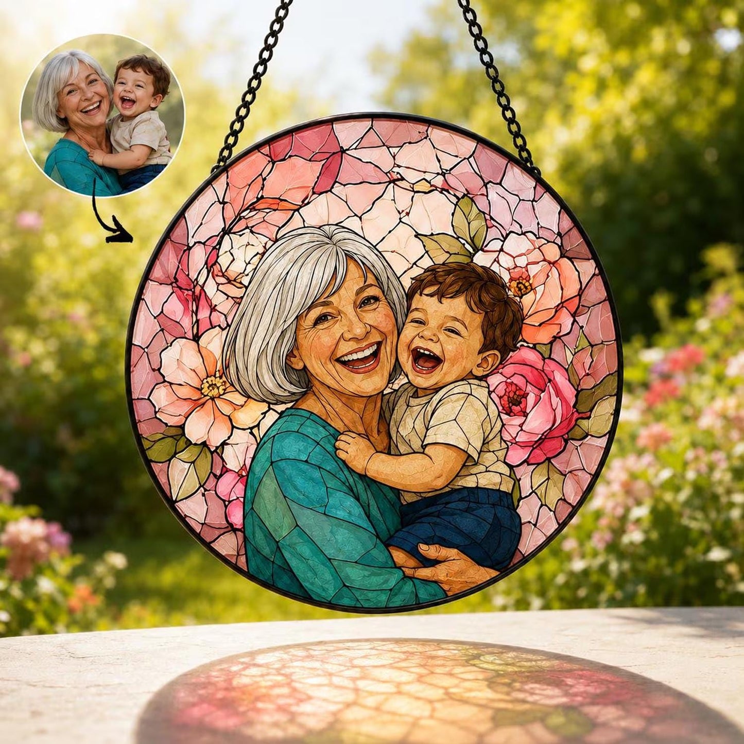 Personalized Family Portrait Stained Glass Suncatcher, Custom Memorial Gift from Photo, Healing Window Art for Cherished Memories - product image 7