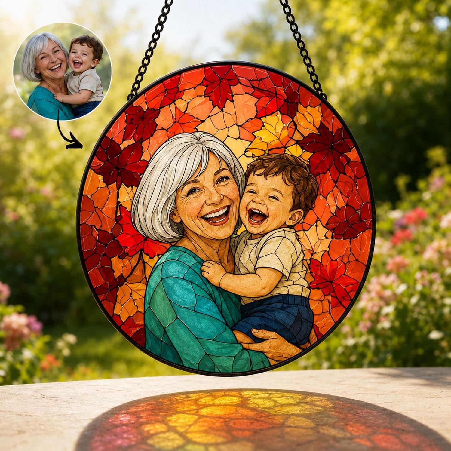 Personalized Family Portrait Stained Glass Suncatcher, Custom Memorial Gift from Photo, Healing Window Art for Cherished Memories - product image 8