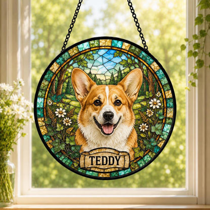 Personalized Dog Portrait Stained Glass Suncatcher, Custom Pet Memorial Stained Glass Photo Suncatcher, Dog Loss Keepsake, Pet Loss Gift - product image 3