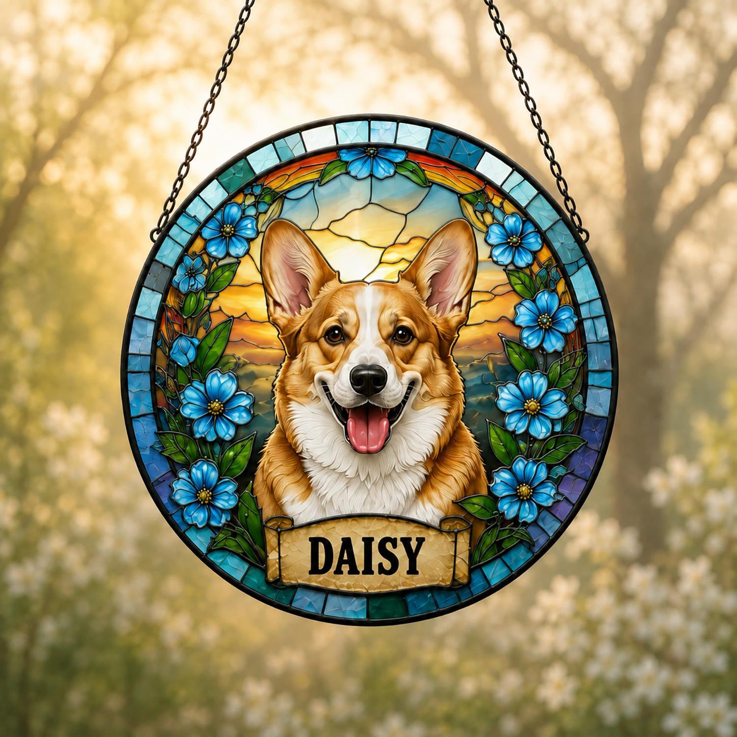 Personalized Dog Portrait Stained Glass Suncatcher, Custom Pet Memorial Stained Glass Photo Suncatcher, Dog Loss Keepsake, Pet Loss Gift - product image 6