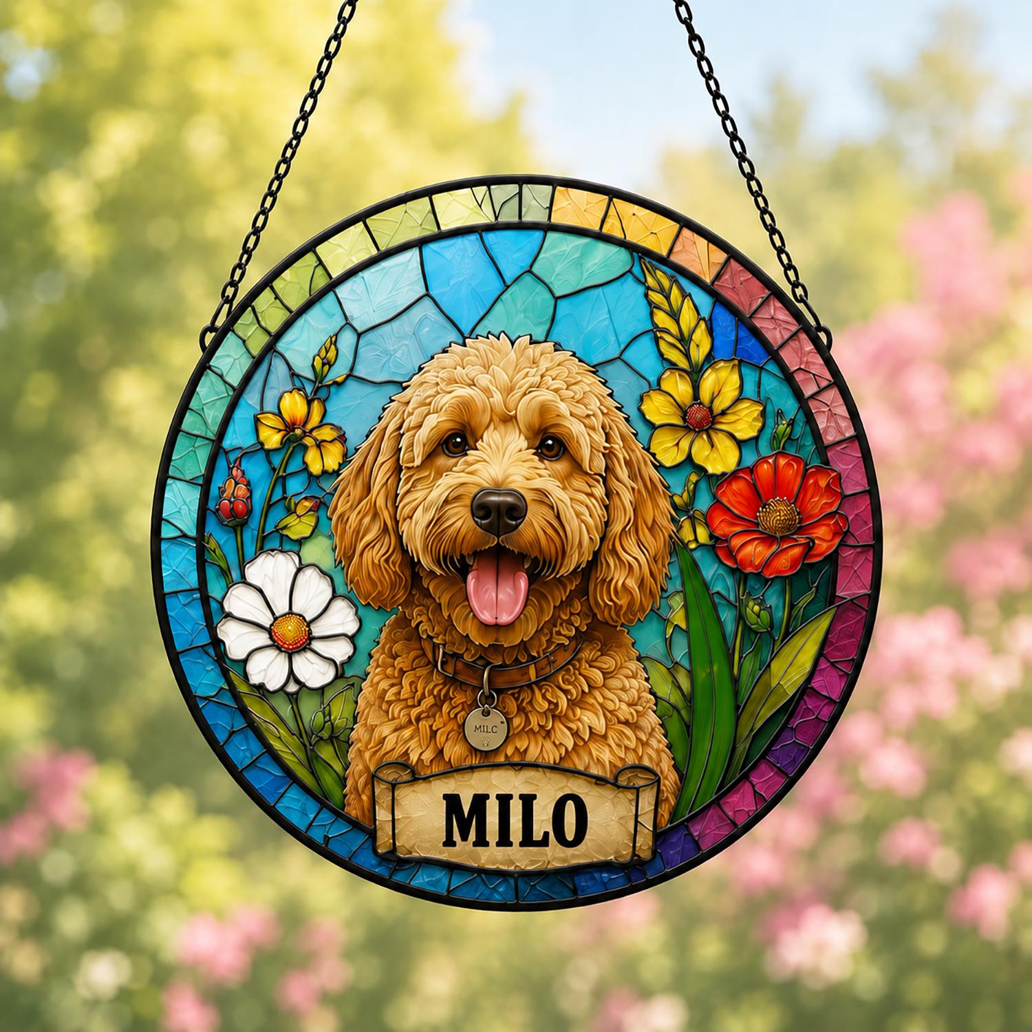 Personalized Dog Portrait Stained Glass Suncatcher, Custom Pet Memorial Stained Glass Photo Suncatcher, Dog Loss Keepsake, Pet Loss Gift - product image 3